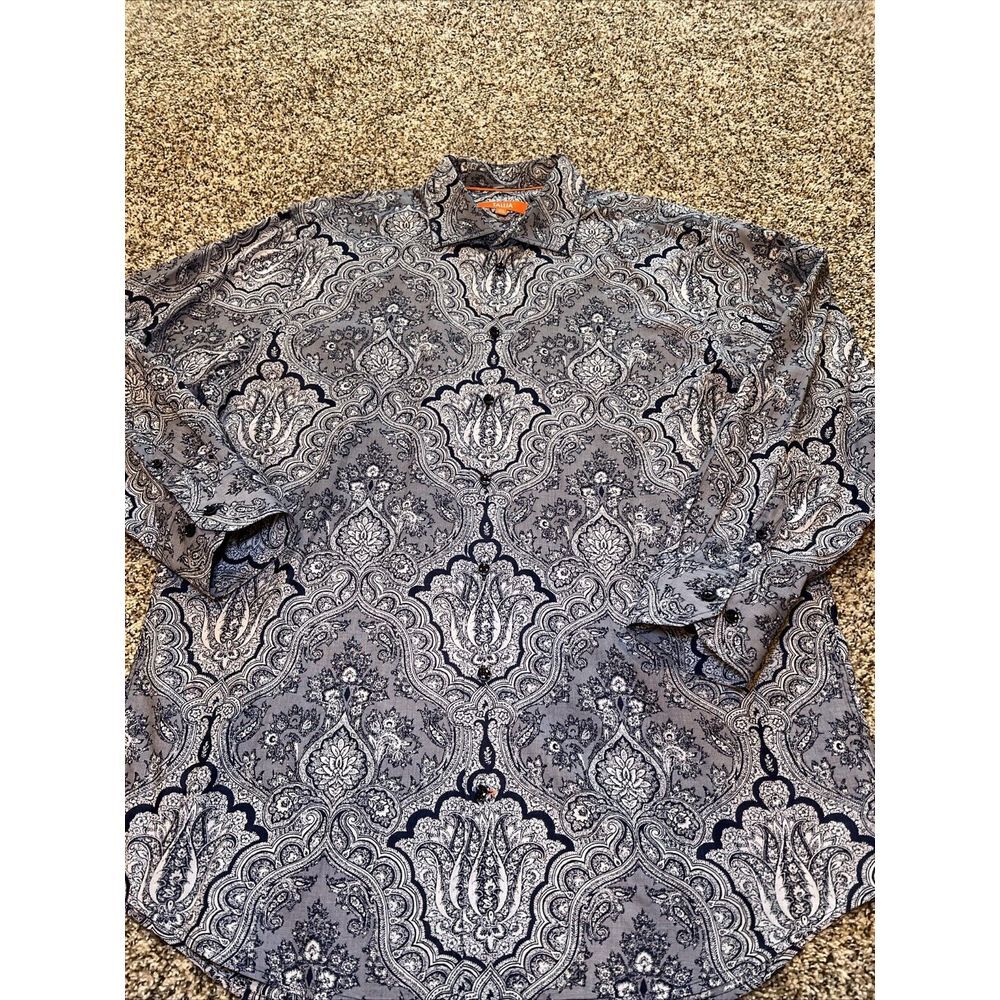 Tallia Shirt Mens L 17.5  Button Up Blue Floral Long Sleeve